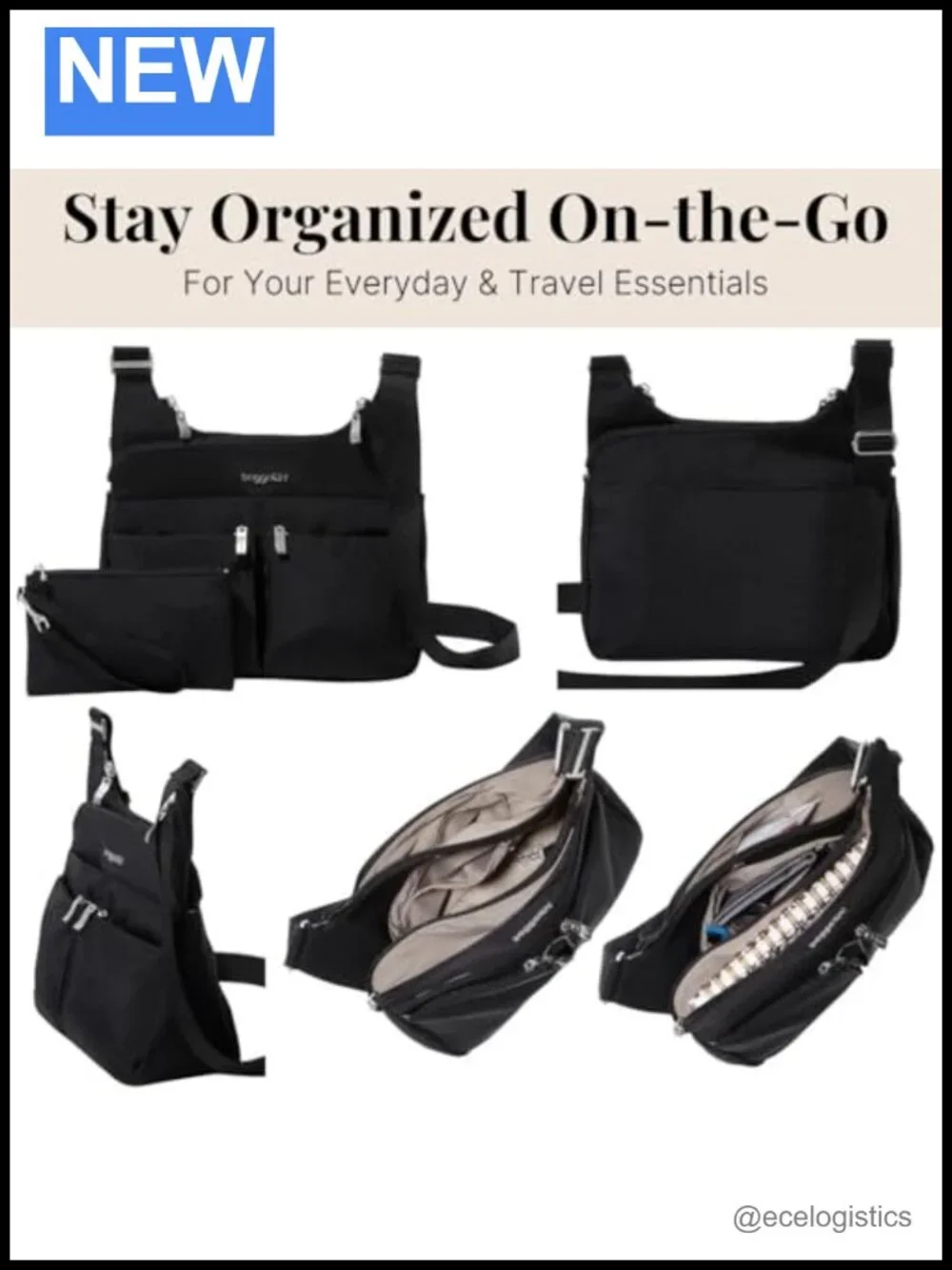 Lightweight Water-resistant Nylon Travel Crossbody Bag with RFID Wristlet,